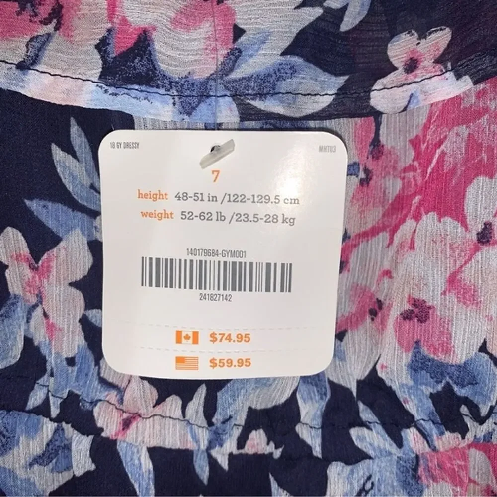 NWT Gymboree Floral Maxi Dress Girl’s 7 Flutter Blue White Pink Formal Party